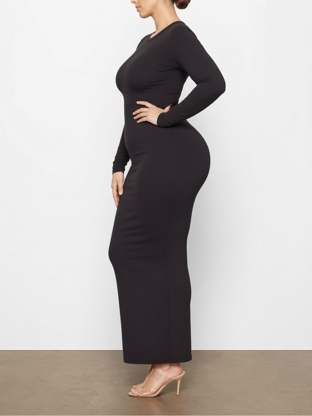 🖤 SKIMS Fits Everybody Crew Neck Long Sleeve Dress | Onyx | L | NWT 🏷️